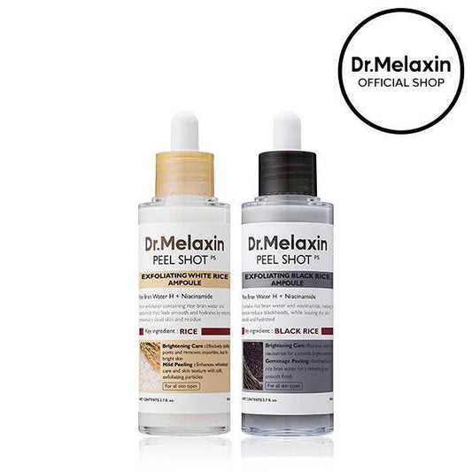 Dr.Melaxin Peel Shot Glow Rice Ampoule Duo – Gentle Exfoliator for Glowing Smooth Skin | Blackhead & Whitehead Care