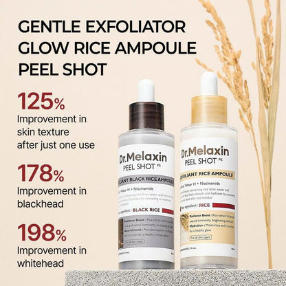 Dr.Melaxin Peel Shot Glow Rice Ampoule Duo – Gentle Exfoliator for Glowing Smooth Skin | Blackhead & Whitehead Care